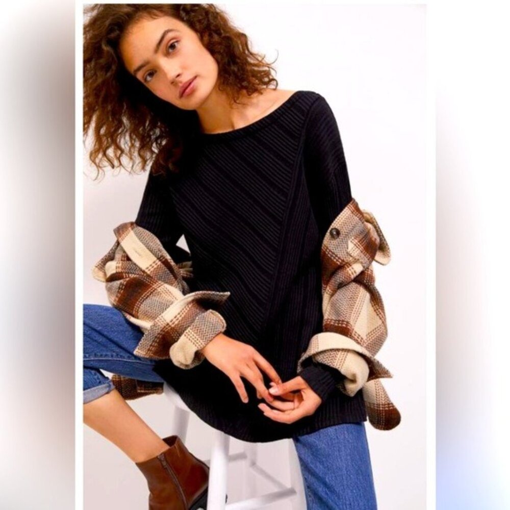 Maeve Opal Ribbed Tunic Sweater Top Shirt Black Anthropologie black XS XSmall